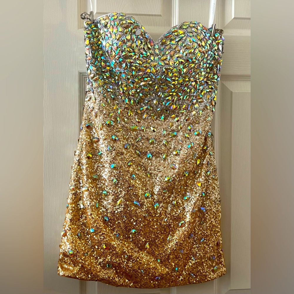 JOVANI Beaded Rhinestone Mini Dress (sz10)